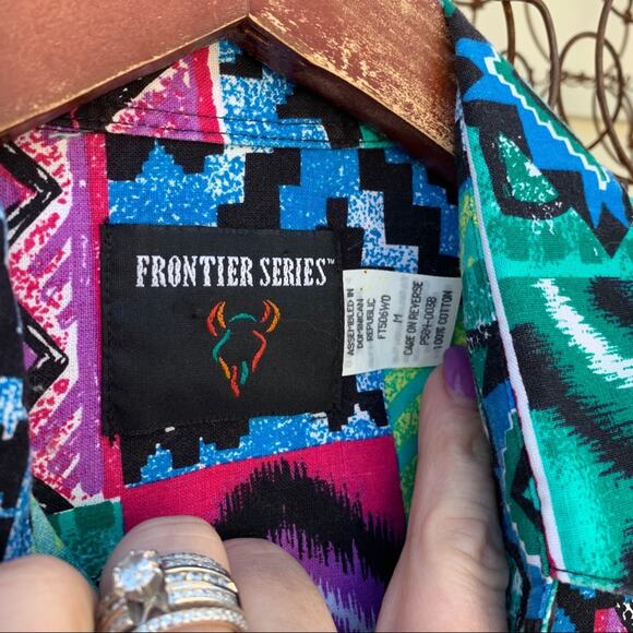 Vintage 80s 90s neon abstract geometric western cowgirl shirt MEDIUM - Picture 3 of 7